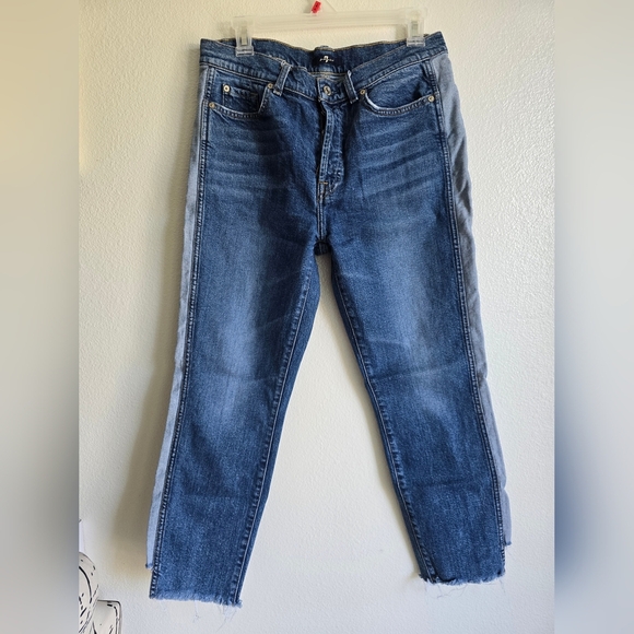 7 For All Mankind Blue Cropped Ankle Jeans - Picture 2 of 13